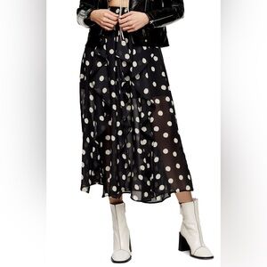 Topshop black sheer maxi ruffle skirt coverup in polka dot print NWT size 8